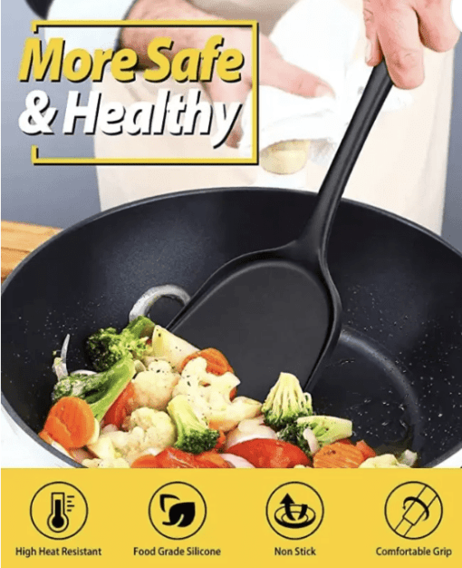 Besillia Silicone Spatula,Heat Resistant,Kitchen Spatulas for Baking Cooking Mixing,Black Non-Stick Spatula  (Pack of 1) - Image 2